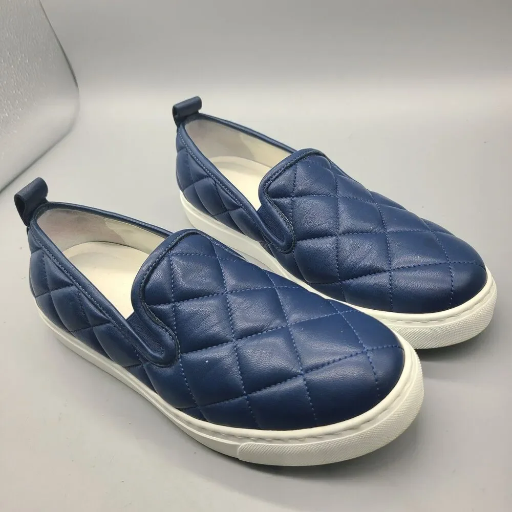 M. Gemi Slip On Sneakers navy blue leather quilted  comfort US 7/ EUR 38 Italy